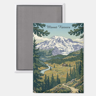 Reise zum Mount Rainier Nationalpark im Vintage-St Magnet