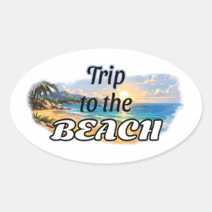 Reise zum Strand Tropisches Sonnenuntergangs-Escap Ovaler Aufkleber