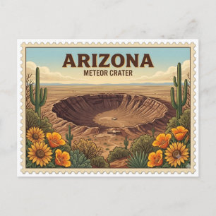 Reise zum Vintage Arizona Meteor Crater in der Wüs Postkarte