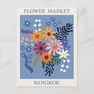 Reise zum Vintage-Blumenmarkt in Bangkok, Thailand Postkarte