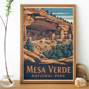 Reise zum Vintage Retro Mesa Verde Nationalpark Poster