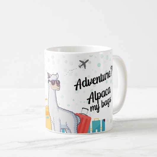 Reiseabenteuer auf Hochtouren Funny Alpaca Kaffeetasse (VorderseiteRechts)