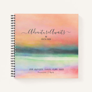 Reiseabenteuer Couple Pink Watercolor Square Notizblock