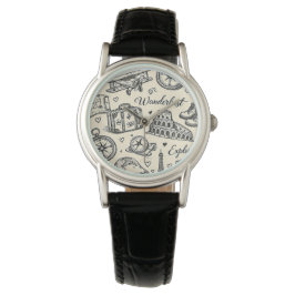 Reiseabenteuer im Vintage-Stil Nahtloses Muster Armbanduhr