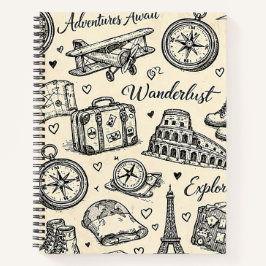 Reiseabenteuer im Vintage-Stil Nahtloses Muster Notizblock