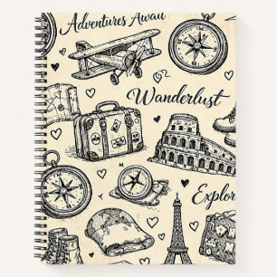 Reiseabenteuer im Vintage-Stil Nahtloses Muster Notizblock