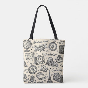 Reiseabenteuer im Vintage-Stil Nahtloses Muster Tasche