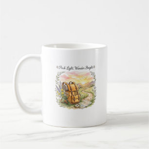 Reiseabenteuer-Zitat 'Pack Light Wander Bright' Kaffeetasse
