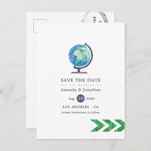 Reiseabenteuerpass Hochzeit Sichern des Datums Ankündigungspostkarte (Vorne/Hinten)