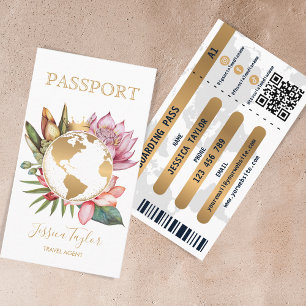 Reiseagentur World Map Boarding Pass Visitenkarte