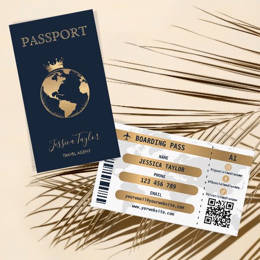 Reiseagentur World Map Boarding Pass Visitenkarte