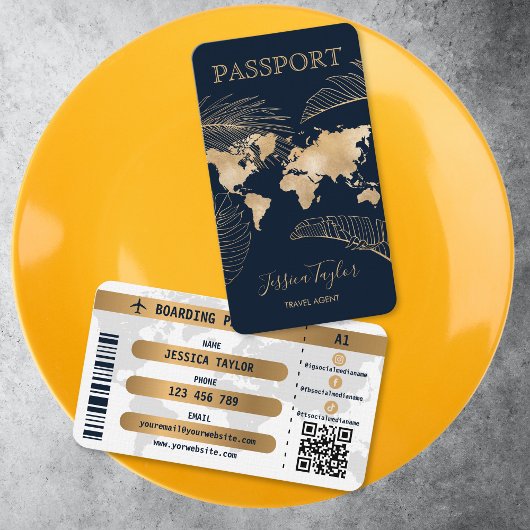 Reiseagentur World Map Boarding Pass Visitenkarte