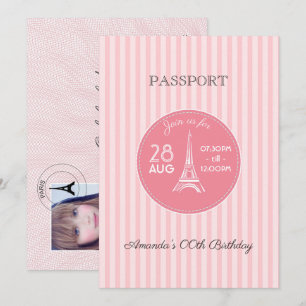 Reiseausweis zum Geburtstag mit Pink Paris Thema F Einladung