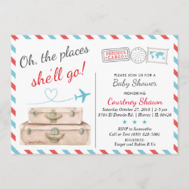 ReiseBaby-Dusche Einladung für Mädchen, Fluggesell