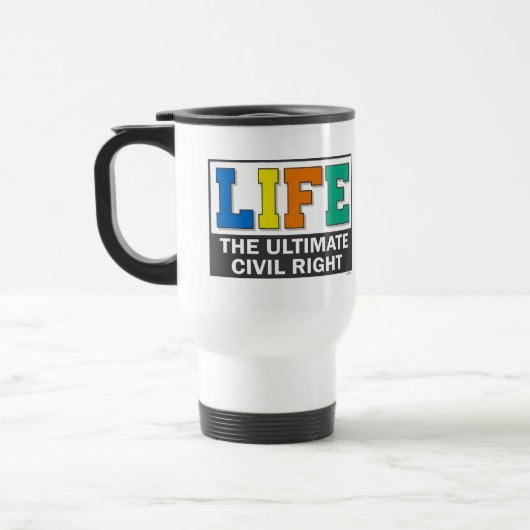 Reisebecher mit einer pro-life-Botschaft. (Links)