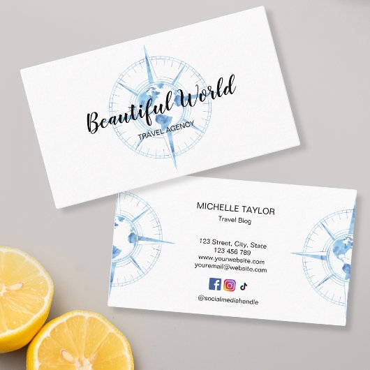 Reisebüro Blog Weltkarte Kompass Visitenkarte