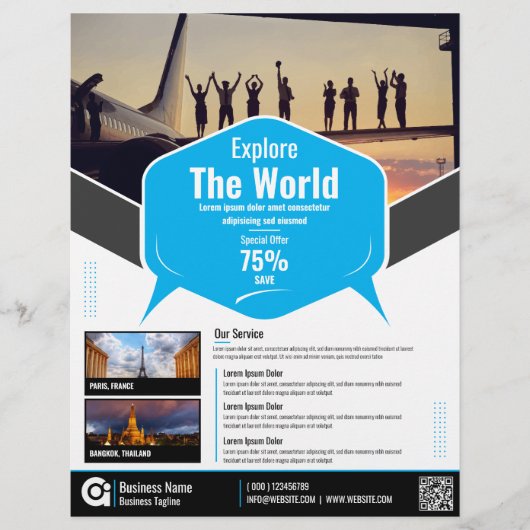 Reisebüro Flyer Blaue Vorlage (Vorne)