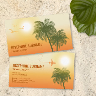 Reisebüro Orange Sunset Tropische Palmen Visitenkarte