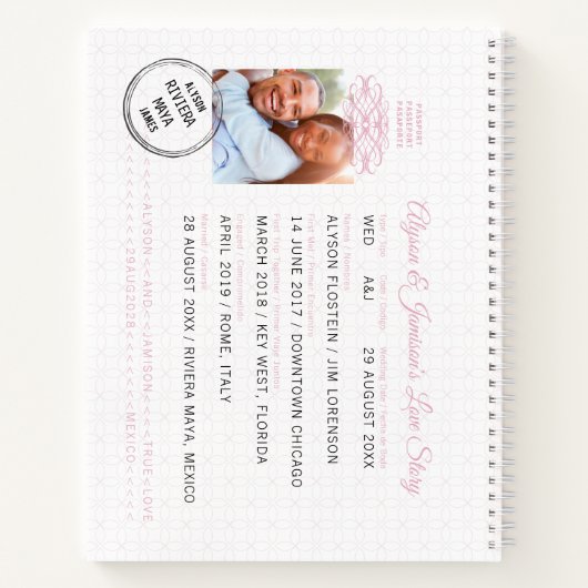 Reisebüro Pink Wedding Gästebuch Notizblock (Rückseite)