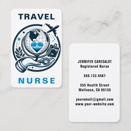 Reisebüro RN, LVN, LPN, Caretaker Business Card Visitenkarte (Vorne/Hinten)