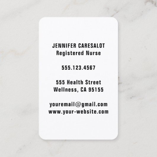 Reisebüro RN, LVN, LPN, Caretaker Business Card Visitenkarte (Rückseite)