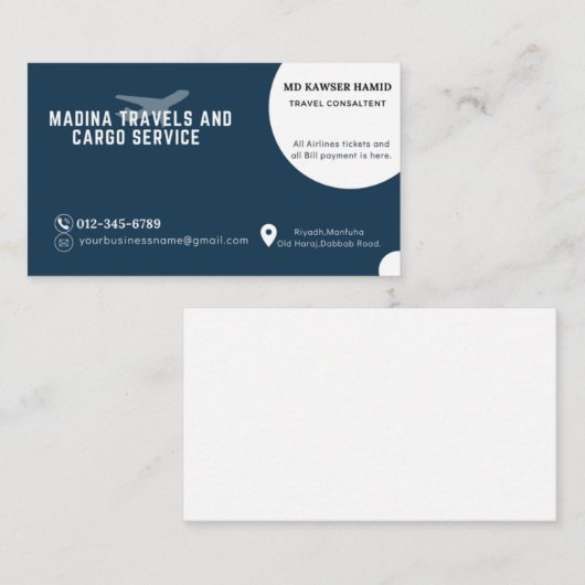 Reisebüro Visitenkarte (Vorne/Hinten)
