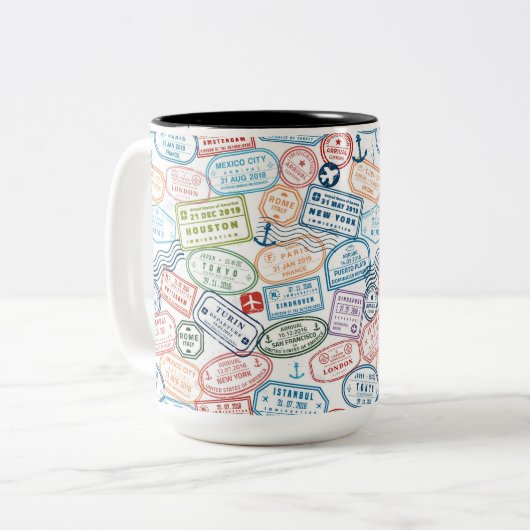 Reisedesign - Briefmarke im Reisepass Zweifarbige Tasse (Vorderseite Links)