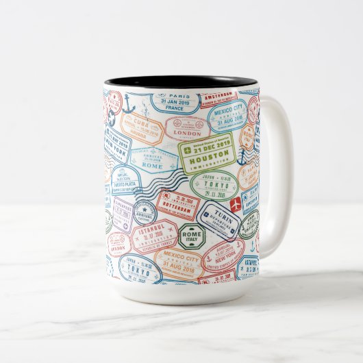 Reisedesign - Briefmarke im Reisepass Zweifarbige Tasse (VorderseiteRechts)