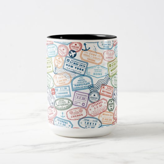 Reisedesign - Briefmarke im Reisepass Zweifarbige Tasse (Mittel)
