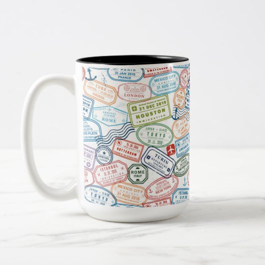 Reisedesign - Briefmarke im Reisepass Zweifarbige Tasse (Links)
