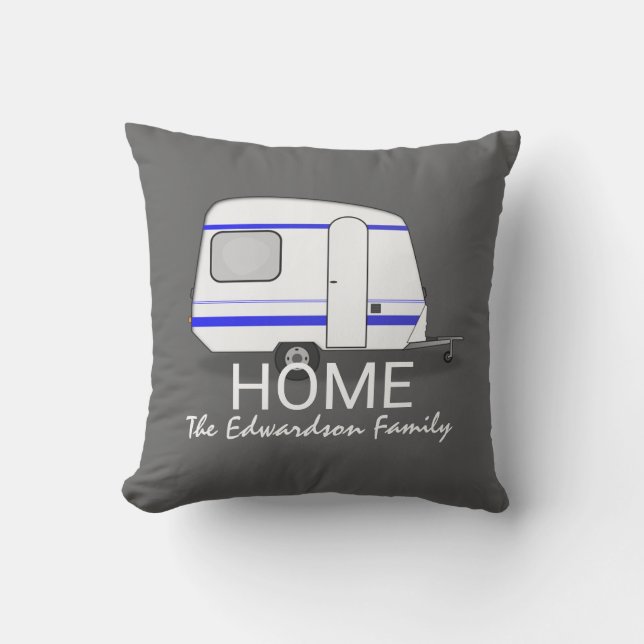 Reiseferienwohnwagen Zuhause-Familienmonogramm Kissen Für Draußen (Vorderseite)