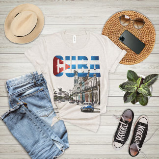 Reiseflagge Kuba Havanna Straßenszene Vintage T-Shirt