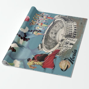 Reiseflug Madrid Spanien Vintage Geschenkpapier