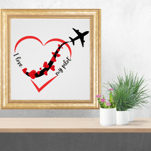 Reiseflugzeug Herz I Liebe mein Pilot Minimalistis Poster