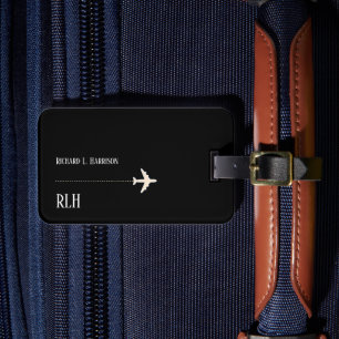 Reiseflugzeug Minimalist Elegant Schwarz Gepäckanhänger