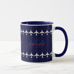 Reiseflugzeug mit gepunkteter Linie personalisiert Tasse