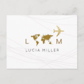 Reiseflugzeug Weltkarte weiß Feiertagspostkarte (Vorderseite)