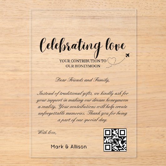 Reisefonds Anfrage Qr Code Honeymoon Fund Acryleinladungen (Vorderseite)