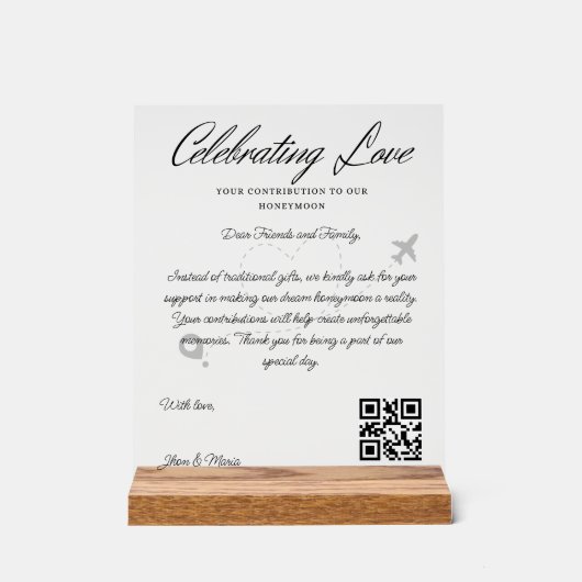 Reisefonds Anfrage Qr Code Honeymoon Fund Acrylschild (Vorderseite)