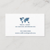 Reiseführer Agent . blaue Weltkarte und Flugzeug Visitenkarte (Rückseite)