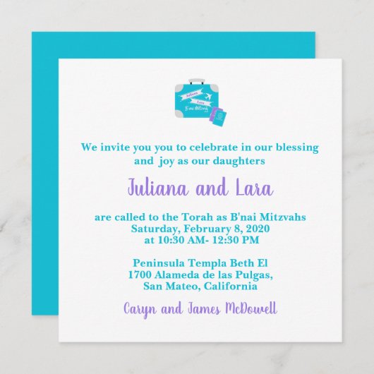 Reisegewerbe Bat Mitzvah Einladung (Vorne/Hinten)