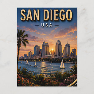 Reisehafen und Küsten-Skyline von San Diego Postkarte