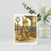 Reisehasen-Illustration Postkarte (Stehend Vorderseite)