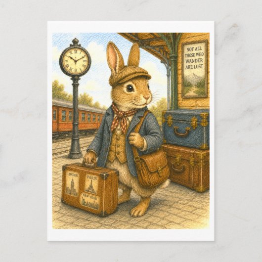 Reisehasen-Illustration Postkarte (Vorderseite)