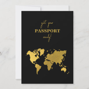 Reisehochzeit Weltpass Schwarz Gold Save The Date