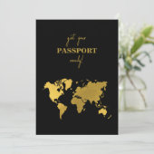 Reisehochzeit Weltpass Schwarz Gold Save The Date (Stehend Vorderseite)