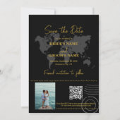 Reisehochzeit Weltpass Schwarz Gold Save The Date (Rückseite)