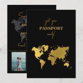 Reisehochzeit Weltpass Schwarz Gold Save The Date (Vorne/Hinten)