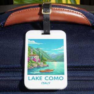 Reiseillustration des Lake Como im Vintage-Stil, I Gepäckanhänger