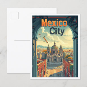 Reiseillustration für alte Kunst aus Mexico City Postkarte